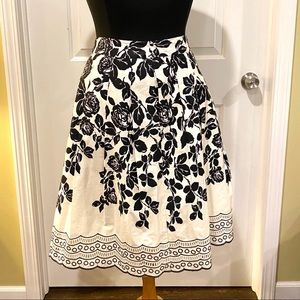 Talbots Cream and Black Floral Pleated Skirt